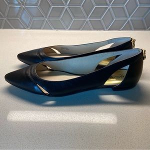 Michael Kors Black Leather Pointy Toe Flats. Cut out detail. Size 8.